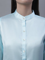 Jainish Women's Sky Blue Solid Shirt Style Top | Grocsy