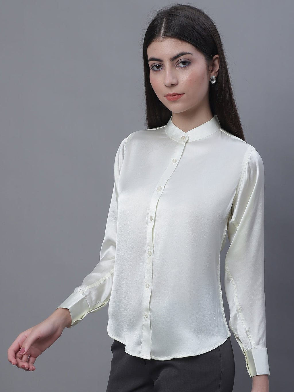 Jainish Women's White Solid Shirt Style Top | Grocsy