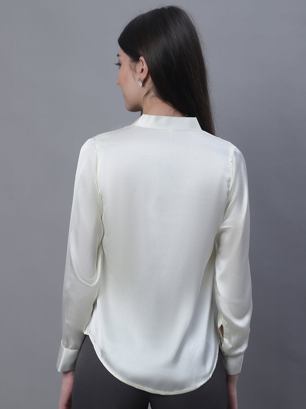 Jainish Women's White Solid Shirt Style Top | Grocsy