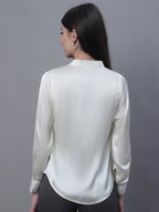 Jainish Women's White Solid Shirt Style Top | Grocsy