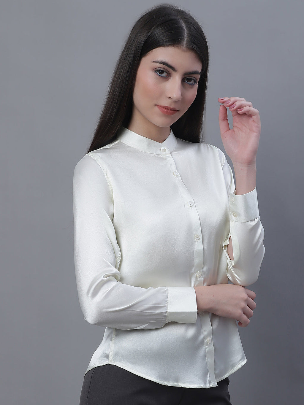 Jainish Women's White Solid Shirt Style Top | Grocsy