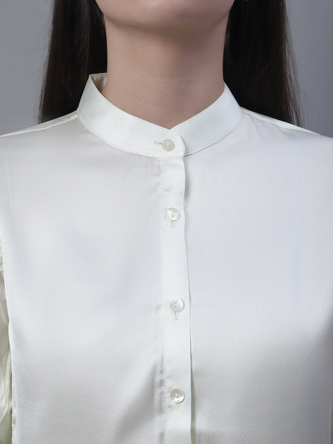 Jainish Women's White Solid Shirt Style Top | Grocsy