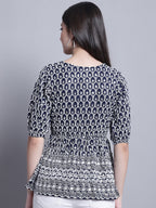 Jainish Women's WoChikankari & Sequins Work Empire Top - Navy Blue | Grocsy