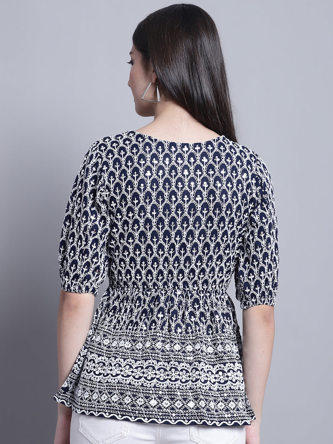 Jainish Women's WoChikankari & Sequins Work Empire Top - Navy Blue | Grocsy