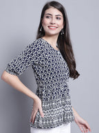 Jainish Women's WoChikankari & Sequins Work Empire Top - Navy Blue | Grocsy