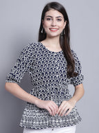 Jainish Women's WoChikankari & Sequins Work Empire Top - Navy Blue | Grocsy