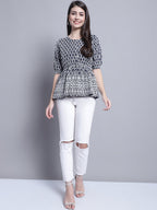 Jainish Women's WoChikankari & Sequins Work Empire Top - Navy Blue | Grocsy