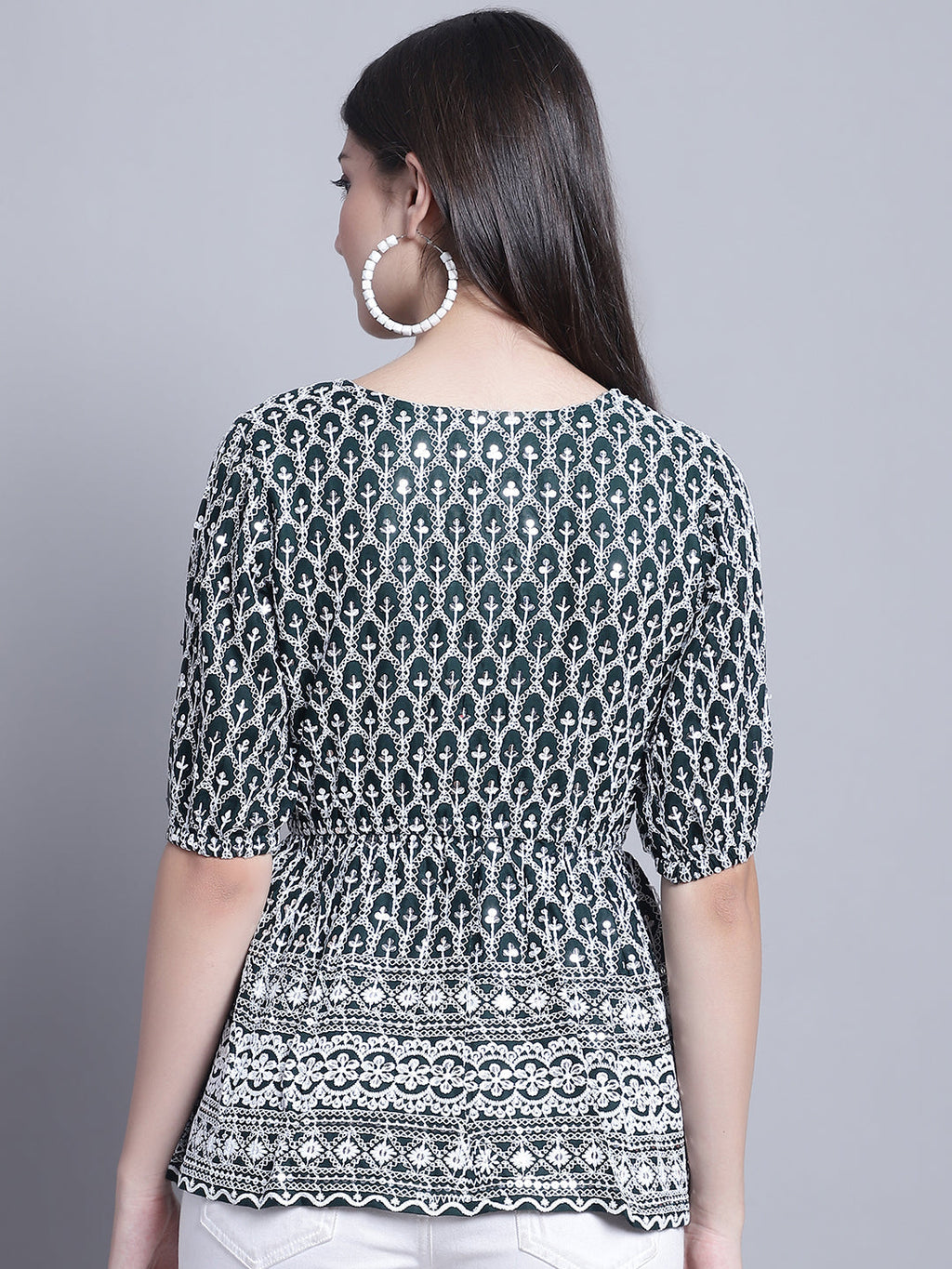 Jainish Women's WoChikankari & Sequins Work Empire Top - Olive | Grocsy