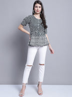 Jainish Women's WoChikankari & Sequins Work Empire Top - Olive | Grocsy