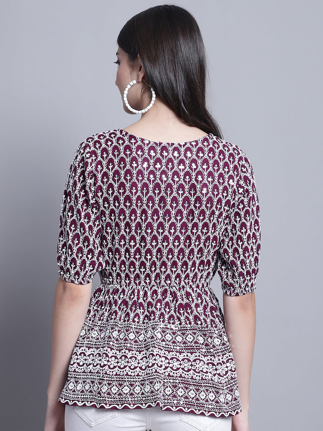 Jainish Women's WoChikankari & Sequins Work Empire Top - Purple | Grocsy