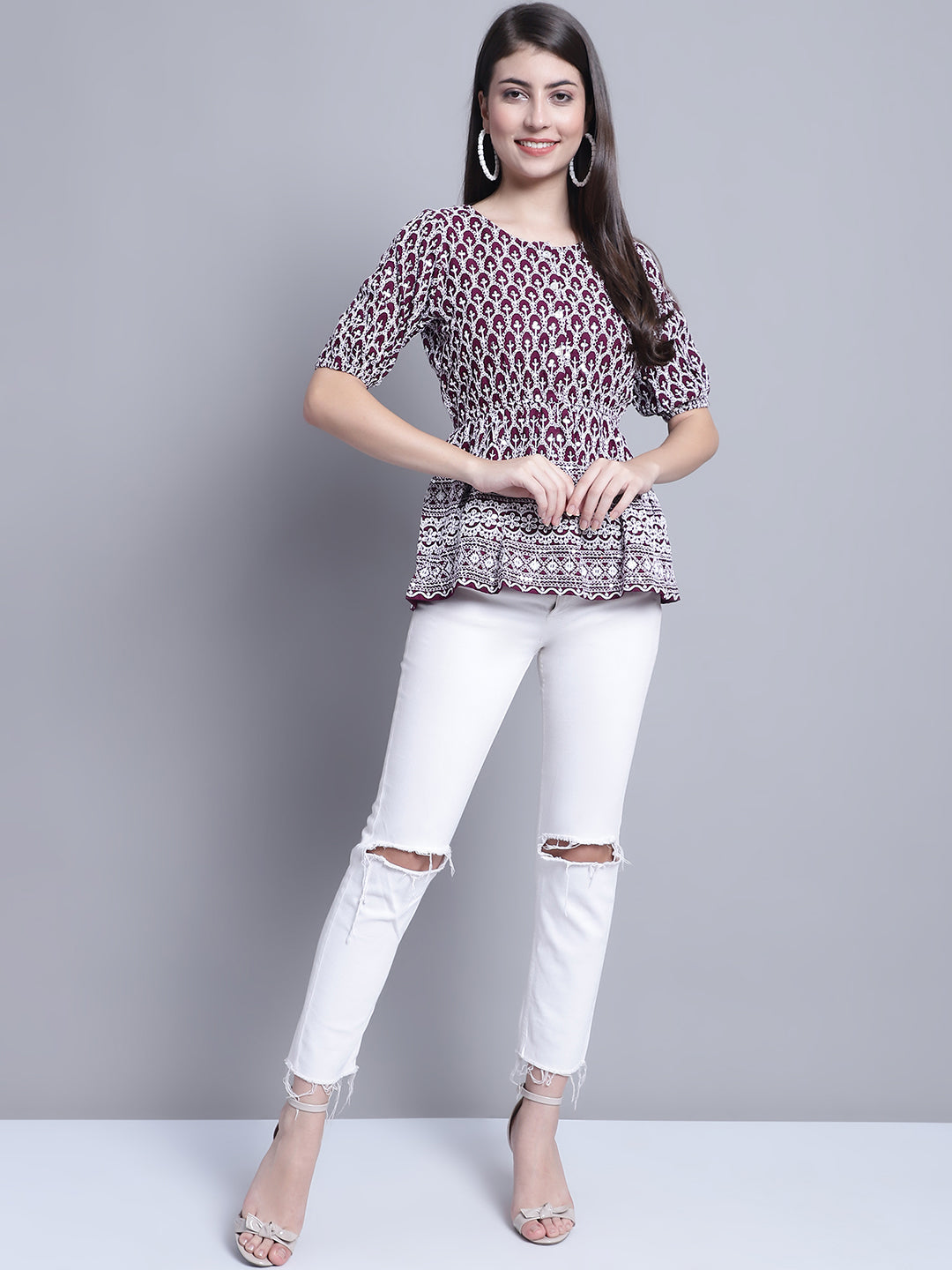 Jainish Women's WoChikankari & Sequins Work Empire Top - Purple | Grocsy