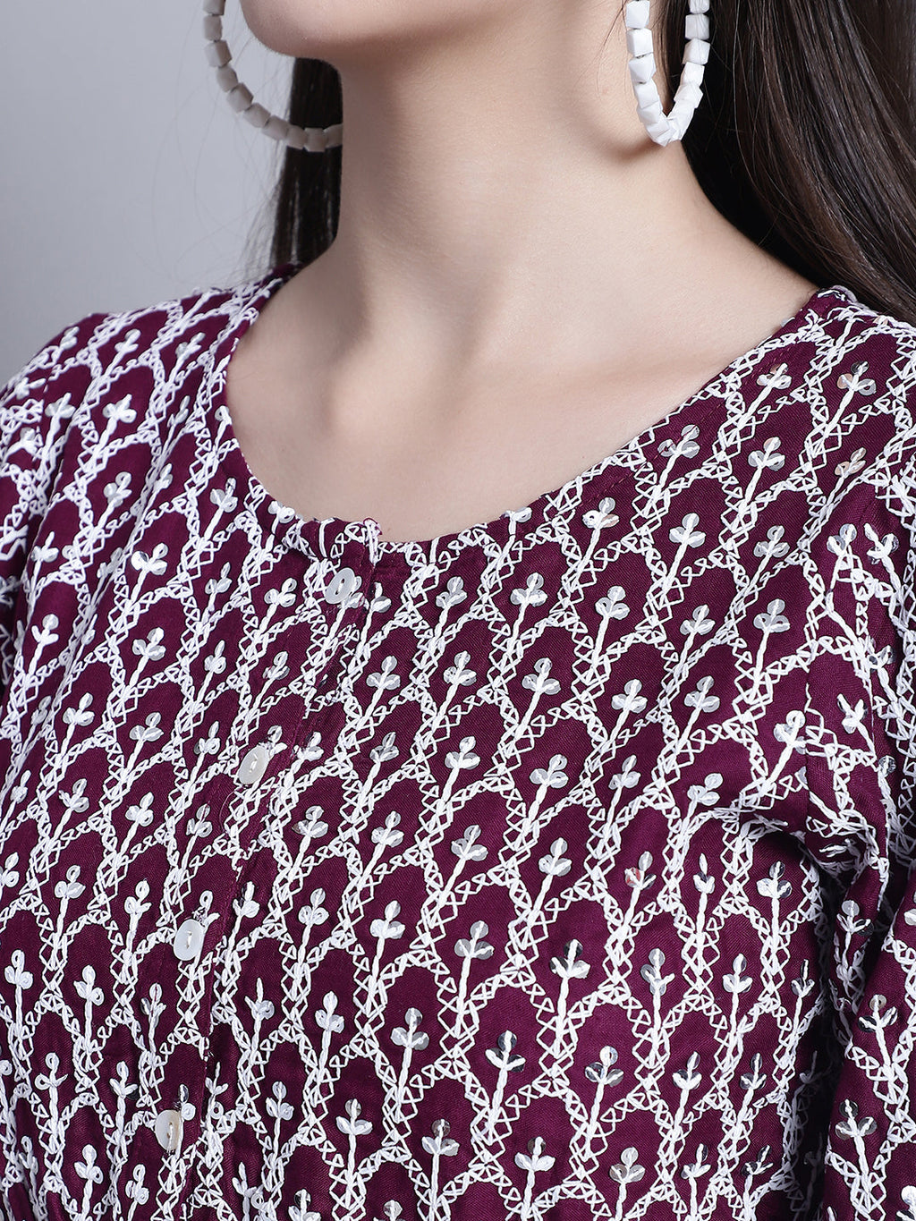 Jainish Women's WoChikankari & Sequins Work Empire Top - Purple | Grocsy