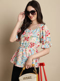 Jainish Women's Floral Print Puff Sleeves Top - Multi | Grocsy