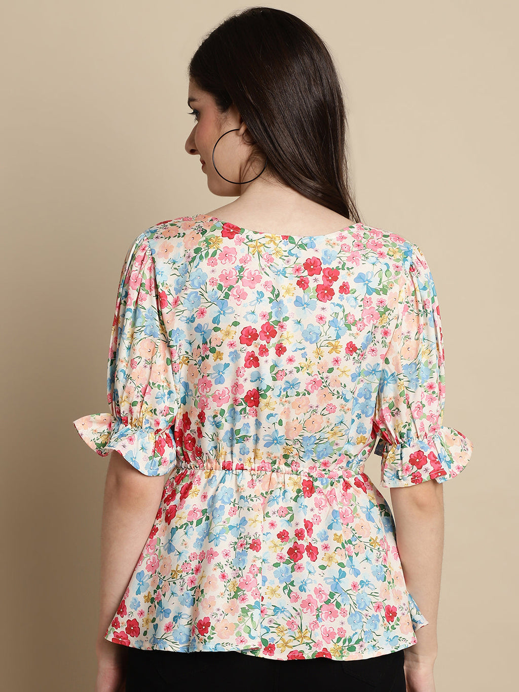 Jainish Women's Floral Print Puff Sleeves Top - Multi | Grocsy
