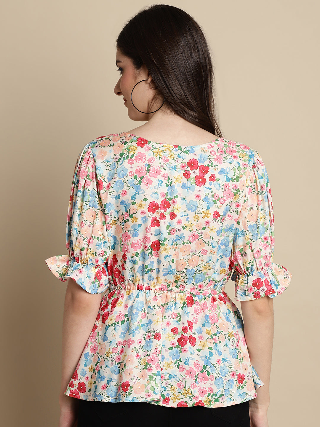 Jainish Women's Floral Print Puff Sleeves Top - Multi | Grocsy