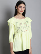 Jainish Women's Embroidered Stylish Top - Lemon | Grocsy