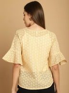 Indian Needle Women's Embroidered Cotton V-Neck Top - Beige | Grocsy