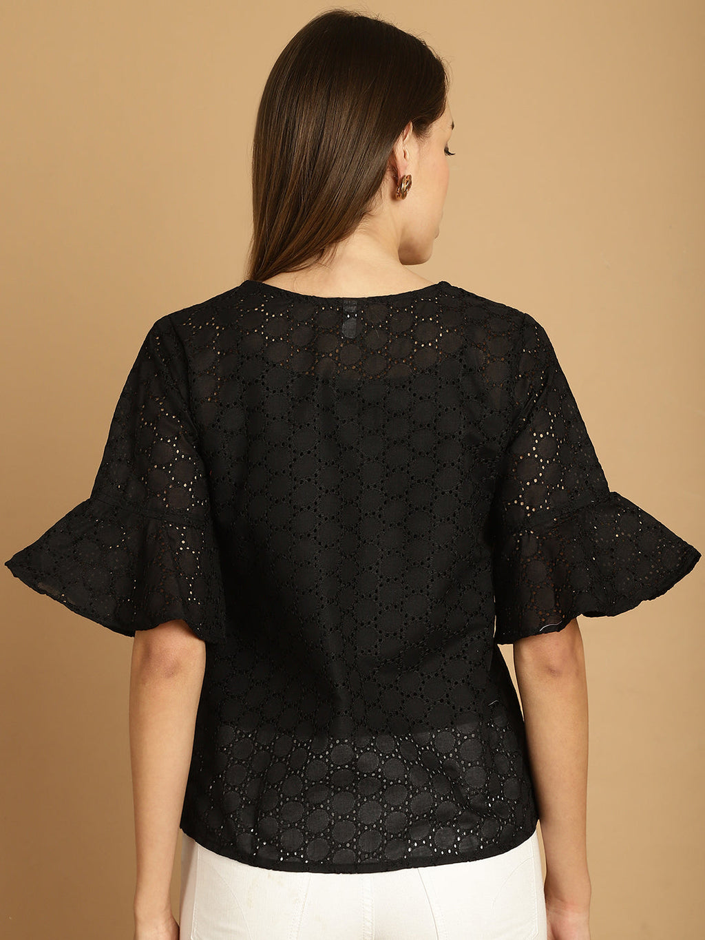 Indian Needle Women's Embroidered Cotton V-Neck Top - Black | Grocsy