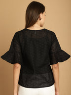 Indian Needle Women's Embroidered Cotton V-Neck Top - Black | Grocsy