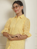 Indian Needle Women's Embroidered Cotton Dress - Yellow | Grocsy