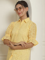 Indian Needle Women's Embroidered Cotton Dress - Yellow | Grocsy