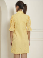Indian Needle Women's Embroidered Cotton Dress - Yellow | Grocsy