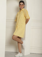 Indian Needle Women's Embroidered Cotton Dress - Yellow | Grocsy