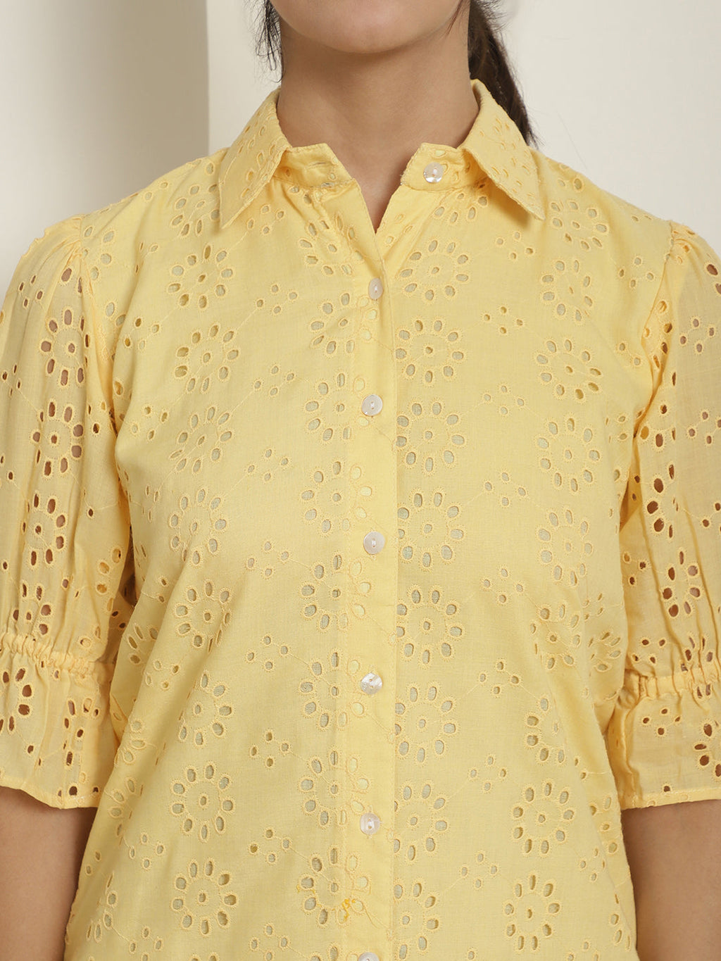 Indian Needle Women's Embroidered Cotton Dress - Yellow | Grocsy