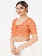 Joban Fashion Rose-Gold Taffeta Silk Elbow Sleeveless Front Open Blouse | Grocsy