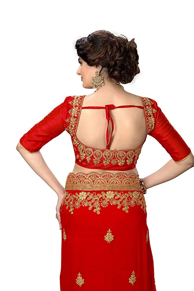 Sarvadarshi Fashion Women's Red Fabric Silk Heavy Work Embroidery Saree With Blouse Piece | Grocsy