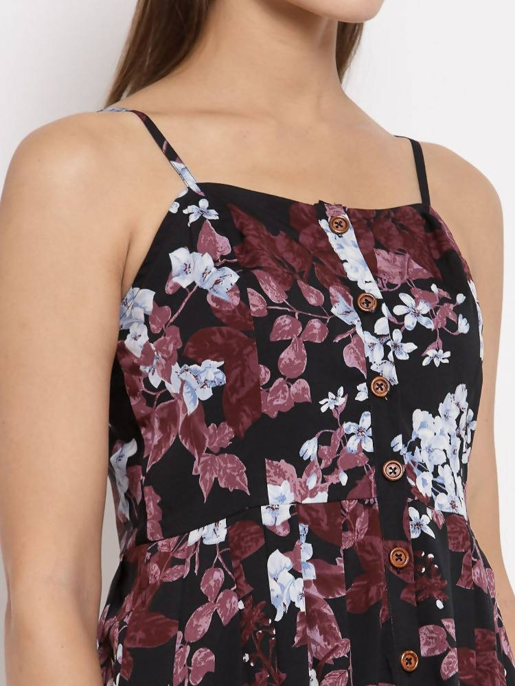 Myshka Women's Multi Color Crepe Printed Sleeveless Square Neck Casual Dress | Grocsy