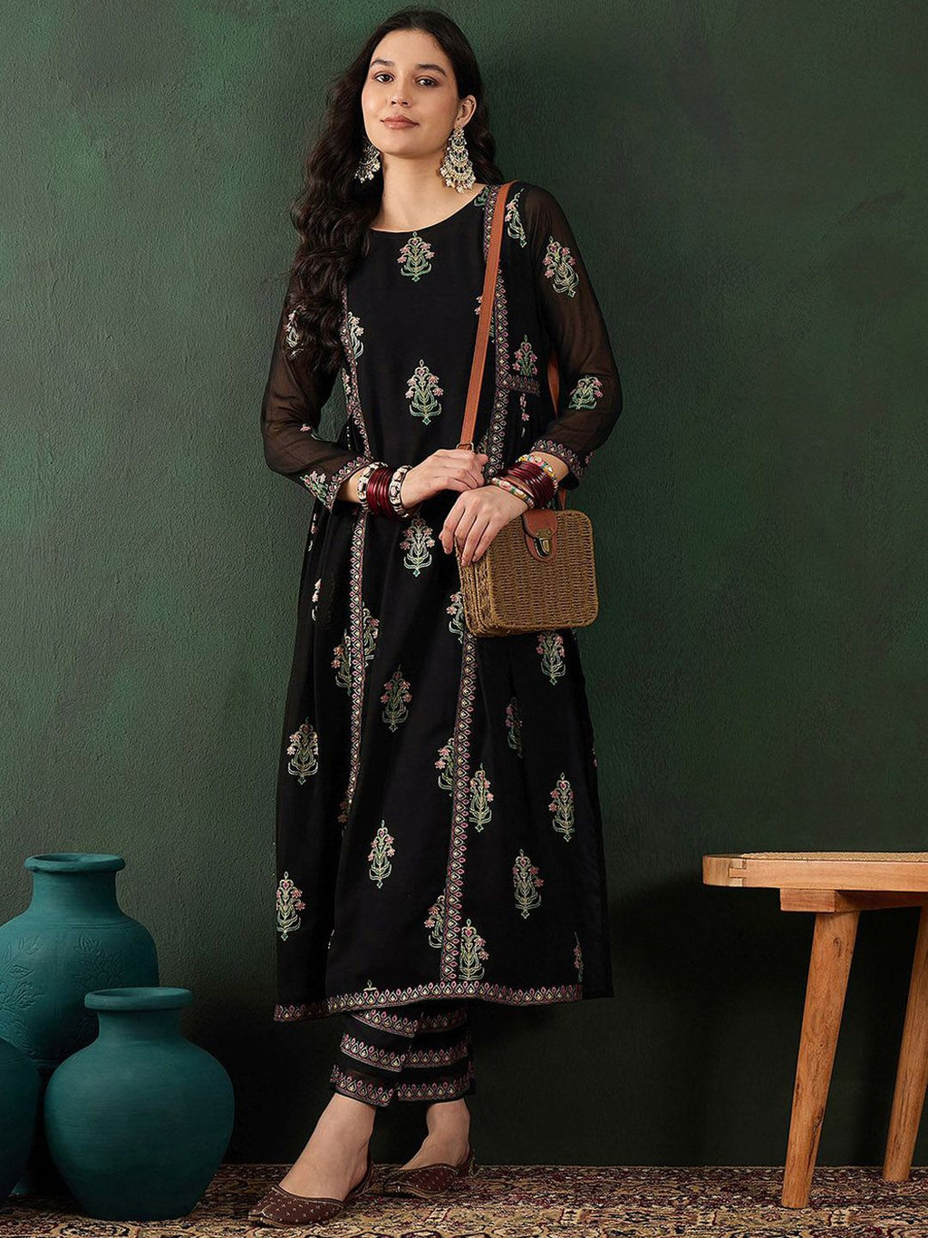 Sangria Floral Printed A-Line Kurta With Trouser | Grocsy