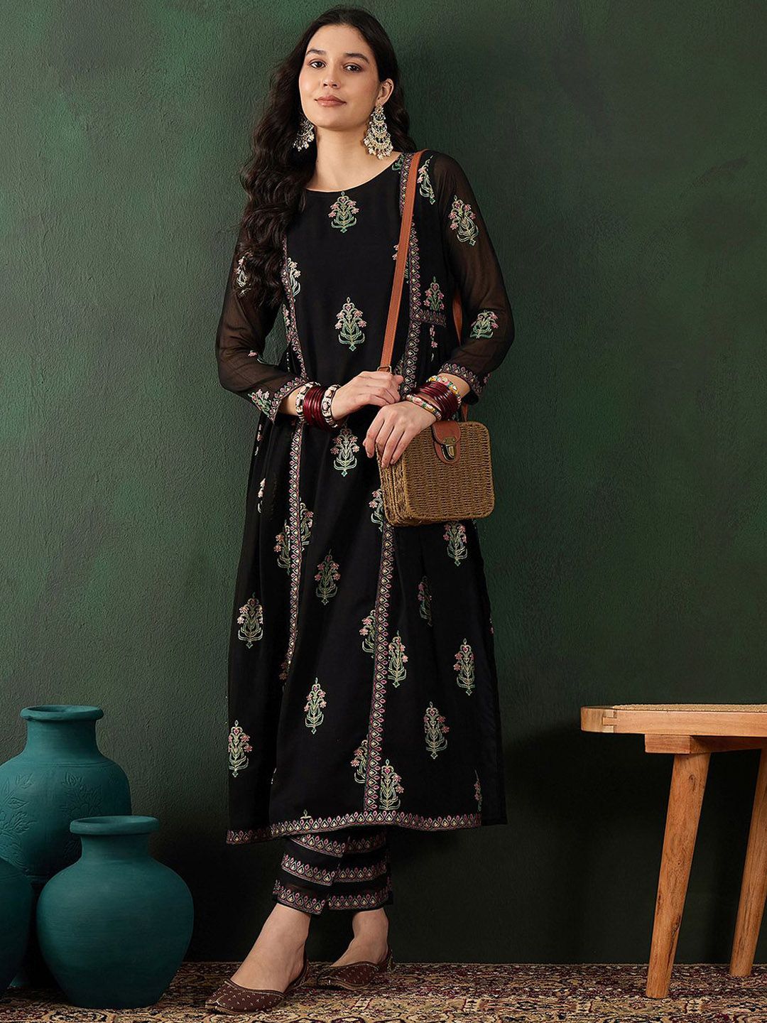 Sangria Floral Printed A-Line Kurta With Trouser | Grocsy