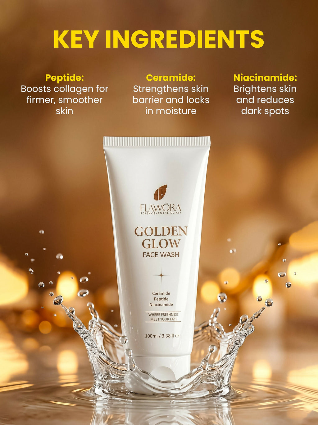 Flawora Golden Glow Face Wash | Grocsy