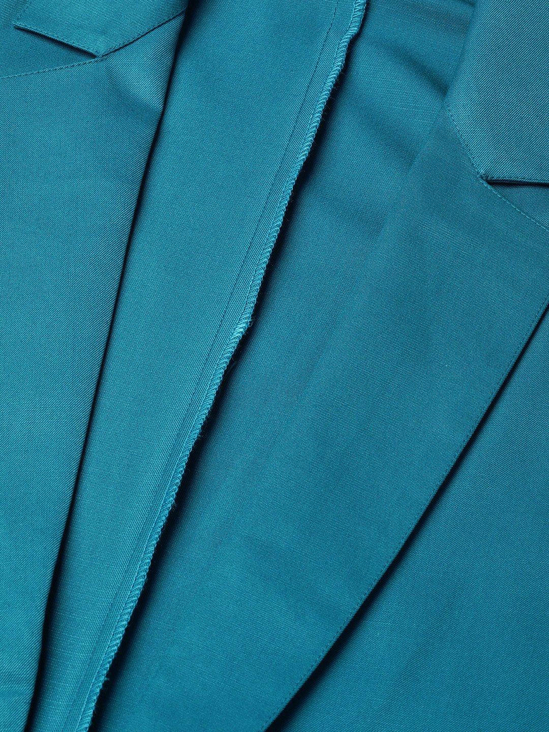 Jompers Women Teal Blue Solid Single-Breasted Smart Casual Blazer | Grocsy