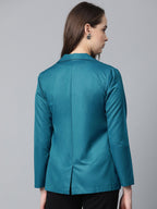 Jompers Women Teal Blue Solid Single-Breasted Smart Casual Blazer | Grocsy