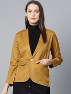 Jompers Women Mustard Solid Single-Breasted Smart Casual Blazer | Grocsy