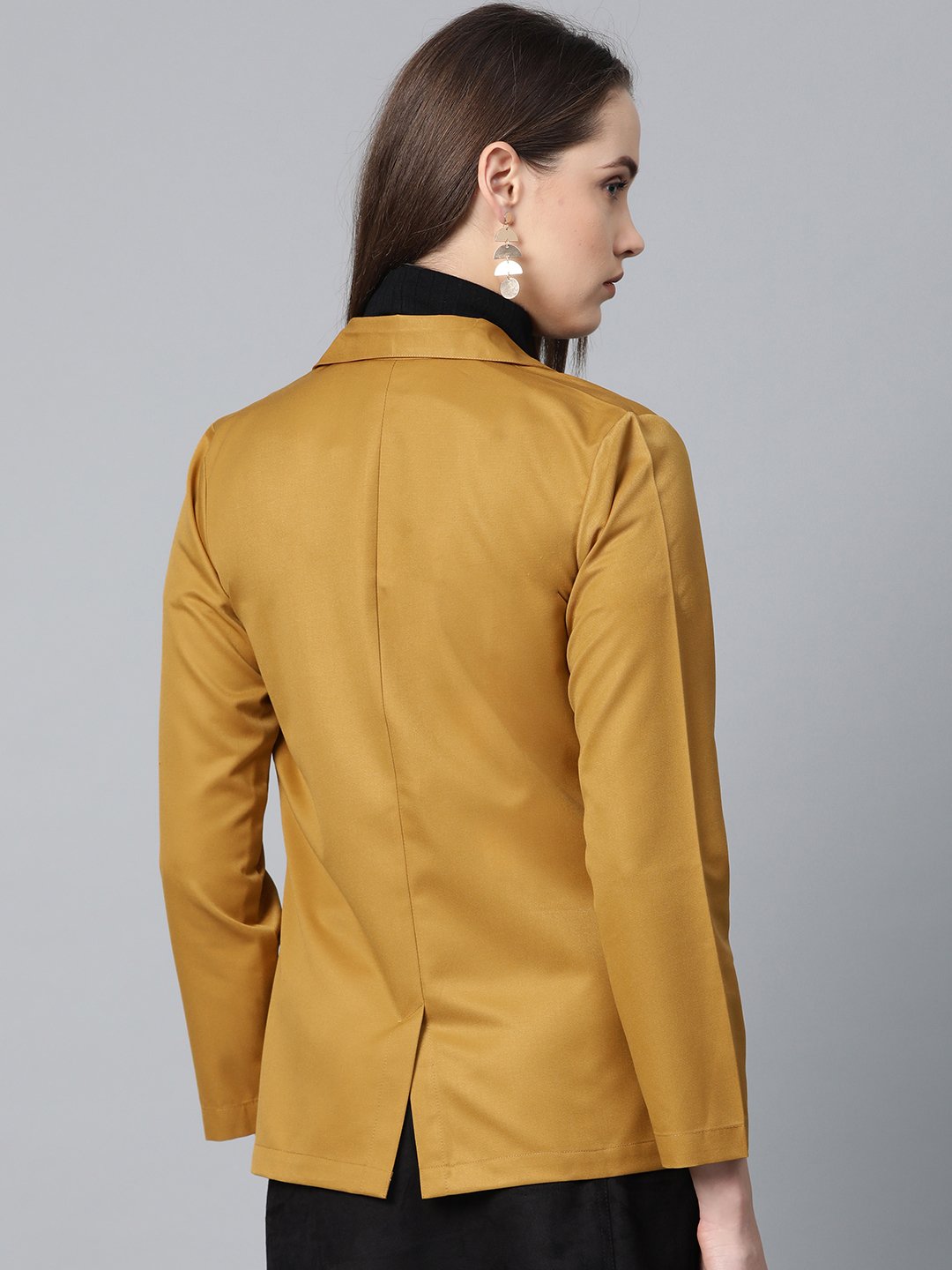 Jompers Women Mustard Solid Single-Breasted Smart Casual Blazer | Grocsy
