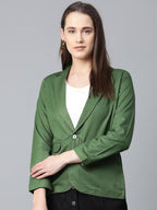 Jompers Women Olive-Green Solid Single-Breasted Smart Casual Blazer | Grocsy