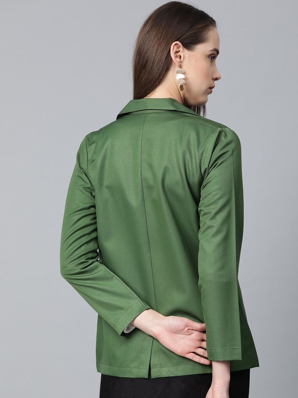 Jompers Women Olive-Green Solid Single-Breasted Smart Casual Blazer | Grocsy