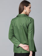 Jompers Women Olive-Green Solid Single-Breasted Smart Casual Blazer | Grocsy