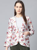 Jompers Women Grey & Pink Satin Floral Print Single-Breasted Casual Blazer | Grocsy