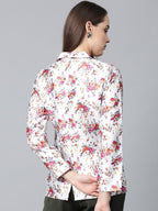 Jompers Women Grey & Pink Satin Floral Print Single-Breasted Casual Blazer | Grocsy