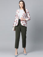 Jompers Women Grey & Pink Satin Floral Print Single-Breasted Casual Blazer | Grocsy