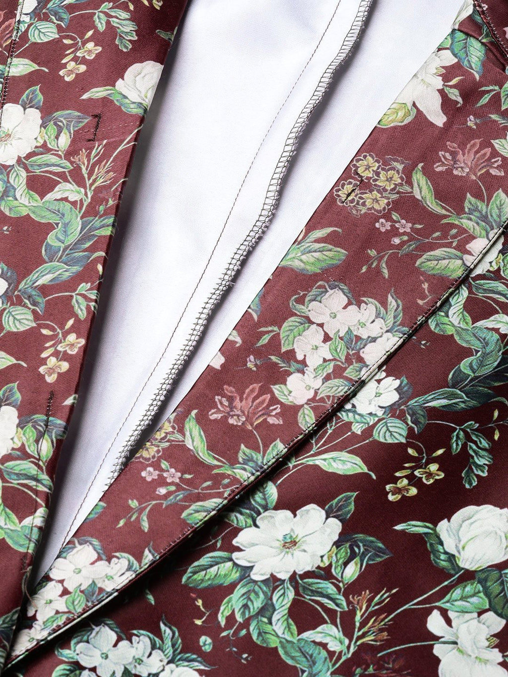 Jompers Women Maroon & Green Satin Floral Print Single-Breasted Casual Blazer | Grocsy