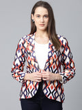 Jompers Women Multi-Coloured Satin Finish Printed Single-Breasted Blazer | Grocsy