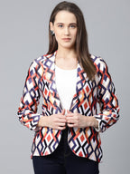 Jompers Women Multi-Coloured Satin Finish Printed Single-Breasted Blazer | Grocsy