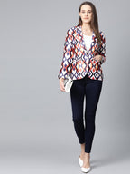 Jompers Women Multi-Coloured Satin Finish Printed Single-Breasted Blazer | Grocsy