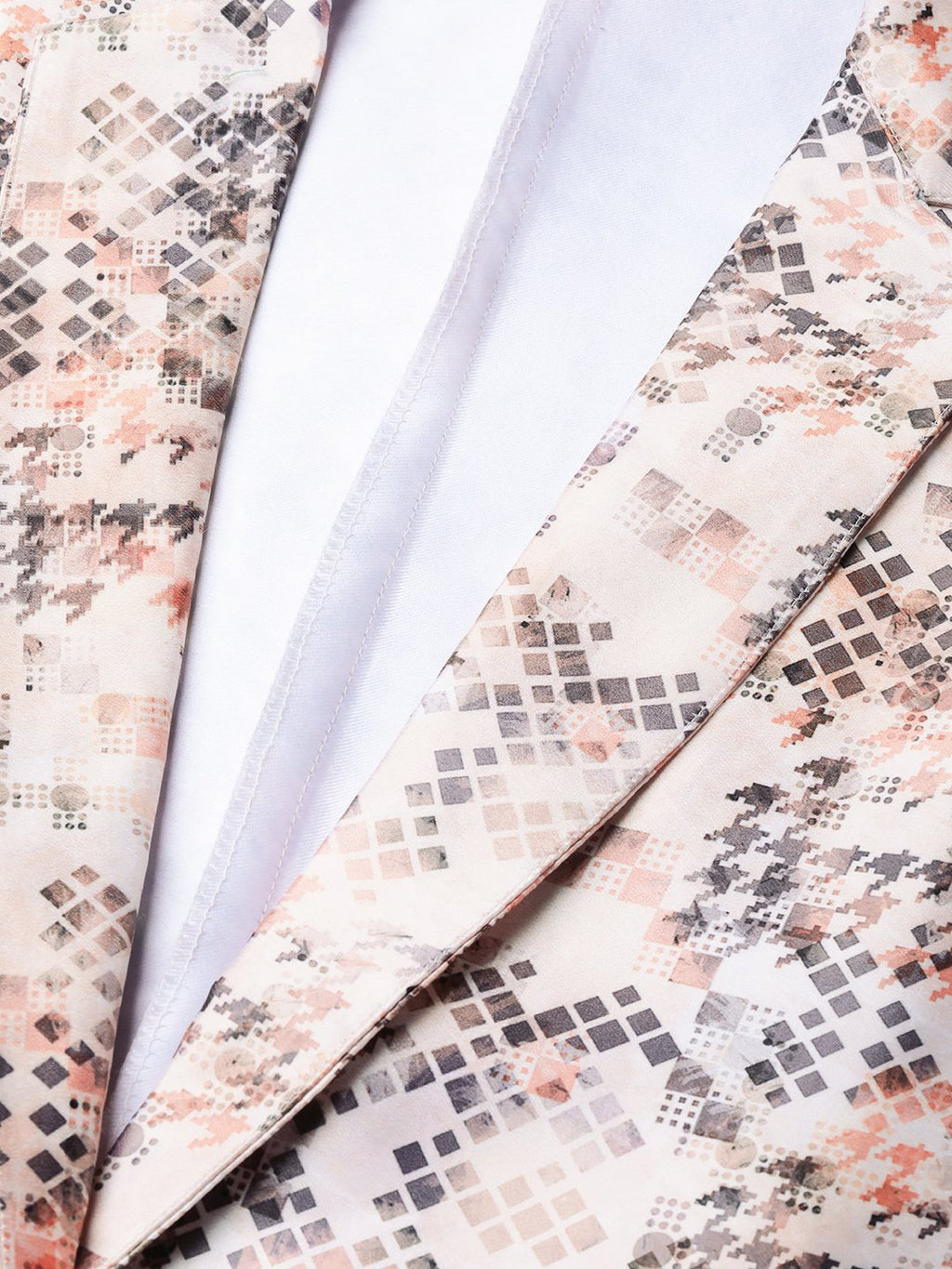 Jompers Women Peach-Coloured & Grey Satin Printed Single-Breasted Casual Blazer | Grocsy