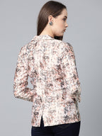 Jompers Women Peach-Coloured & Grey Satin Printed Single-Breasted Casual Blazer | Grocsy